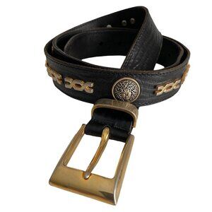 Vintage Code Azure Medusa Black Leather Belt 42